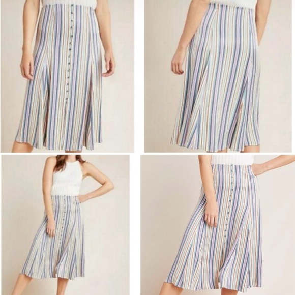 Anthropologie Dresses & Skirts - Anthropologie Maeve Silky Freya striped Freya Button lagenlook Midi Skirt 0/W26